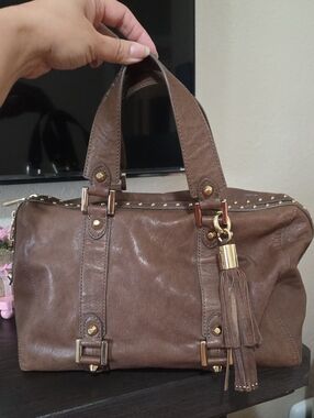 Juicy Couture brown Leather satchel taupe bag with wallet.